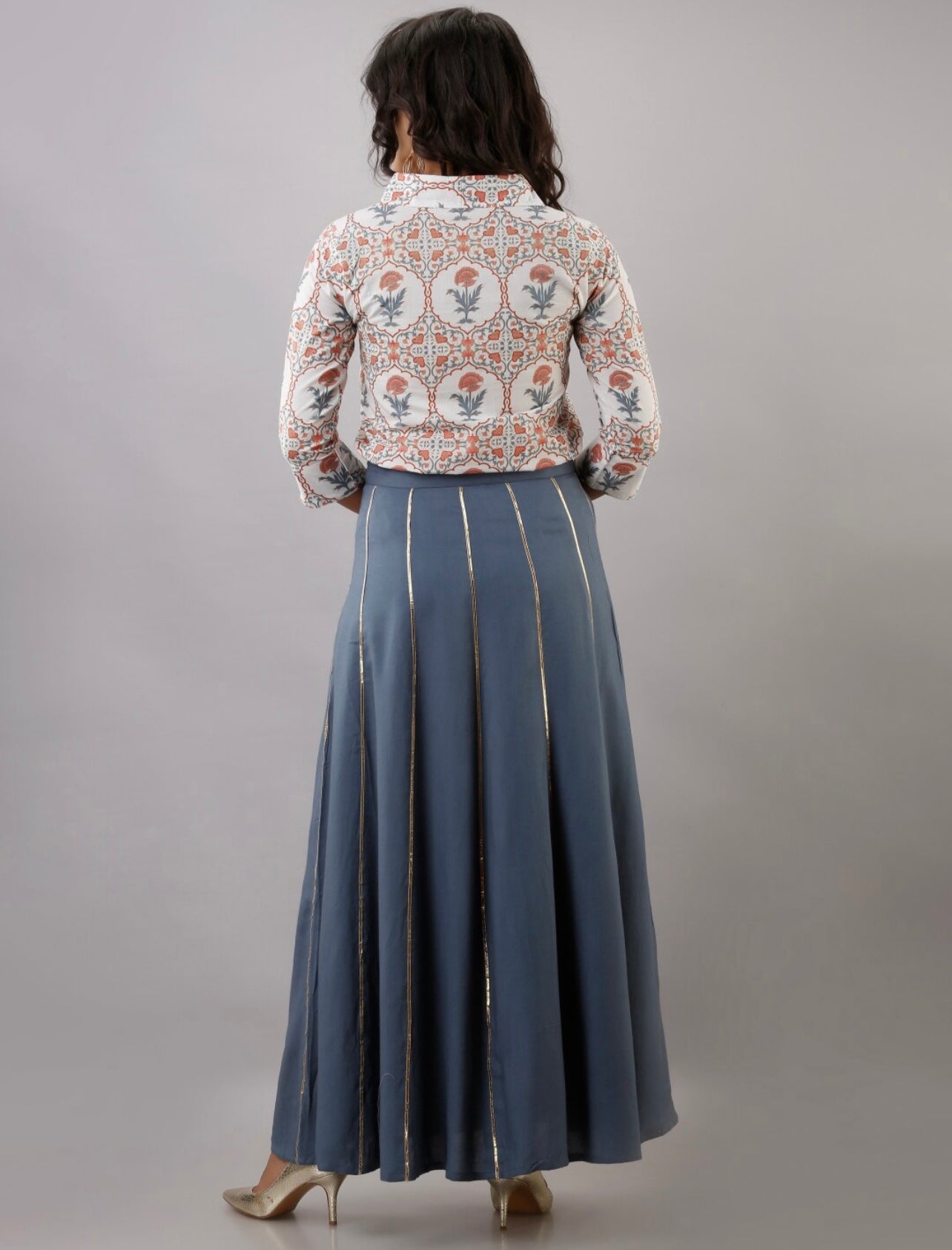 Elegant Grey Shirt and Skirt set