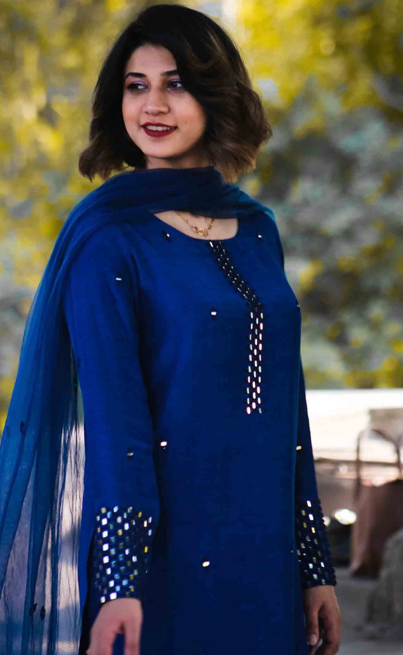 Marina Navy Blue Raw silk Elegant Heavy Mirror work Full sleeves Kurta Set