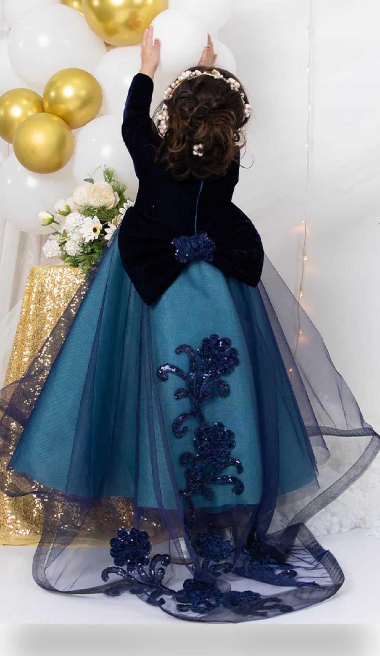 Teal and black Tailed Princess dress for girls