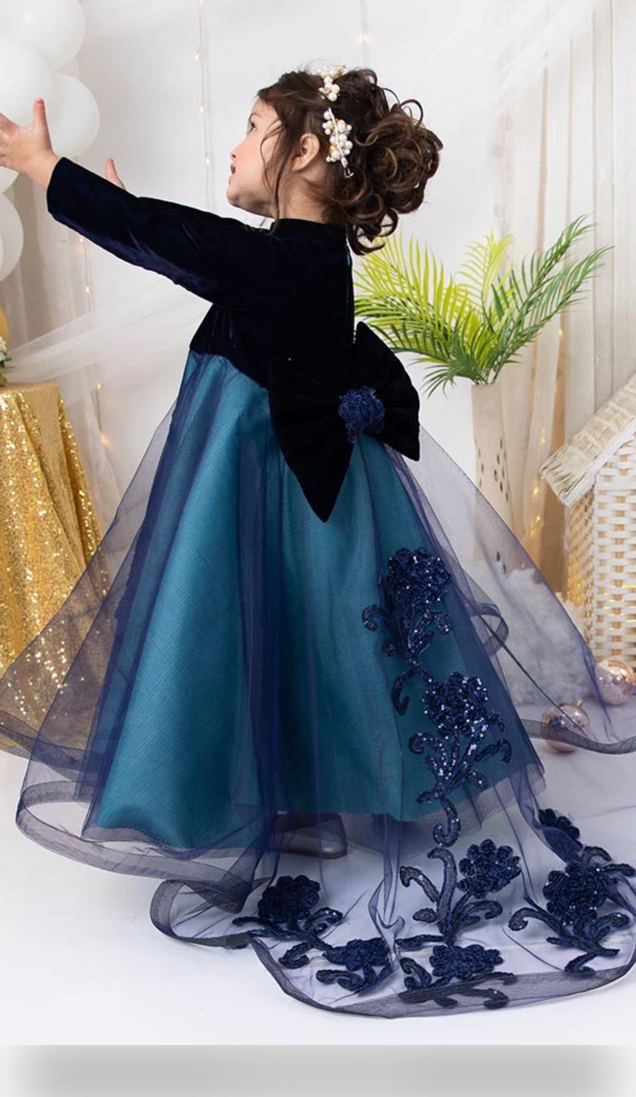 Teal and black Tailed Princess dress for girls