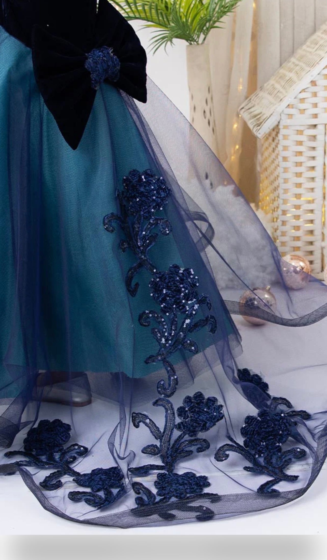 Teal and black Tailed Princess dress for girls