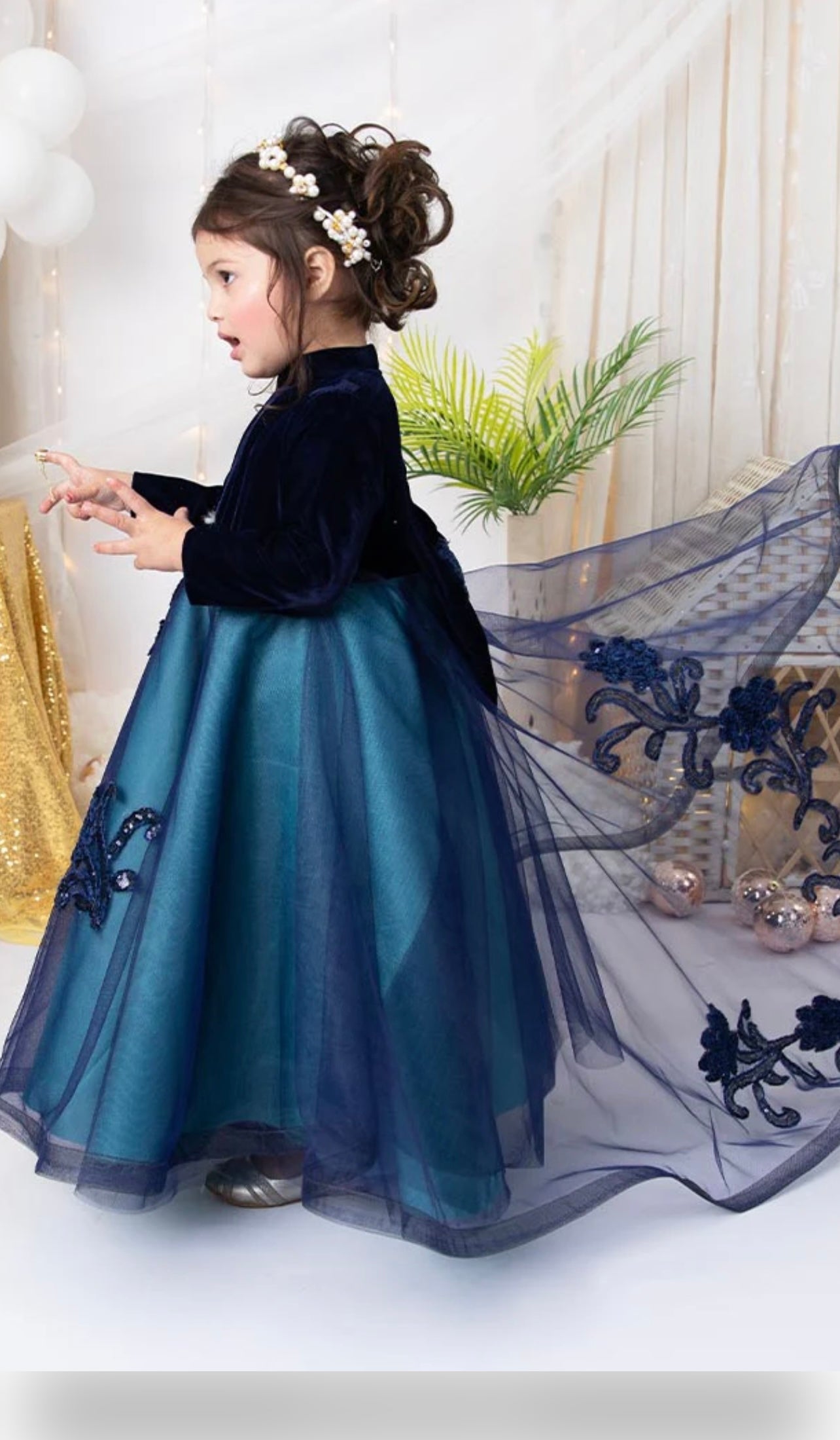 Teal and black Tailed Princess dress for girls