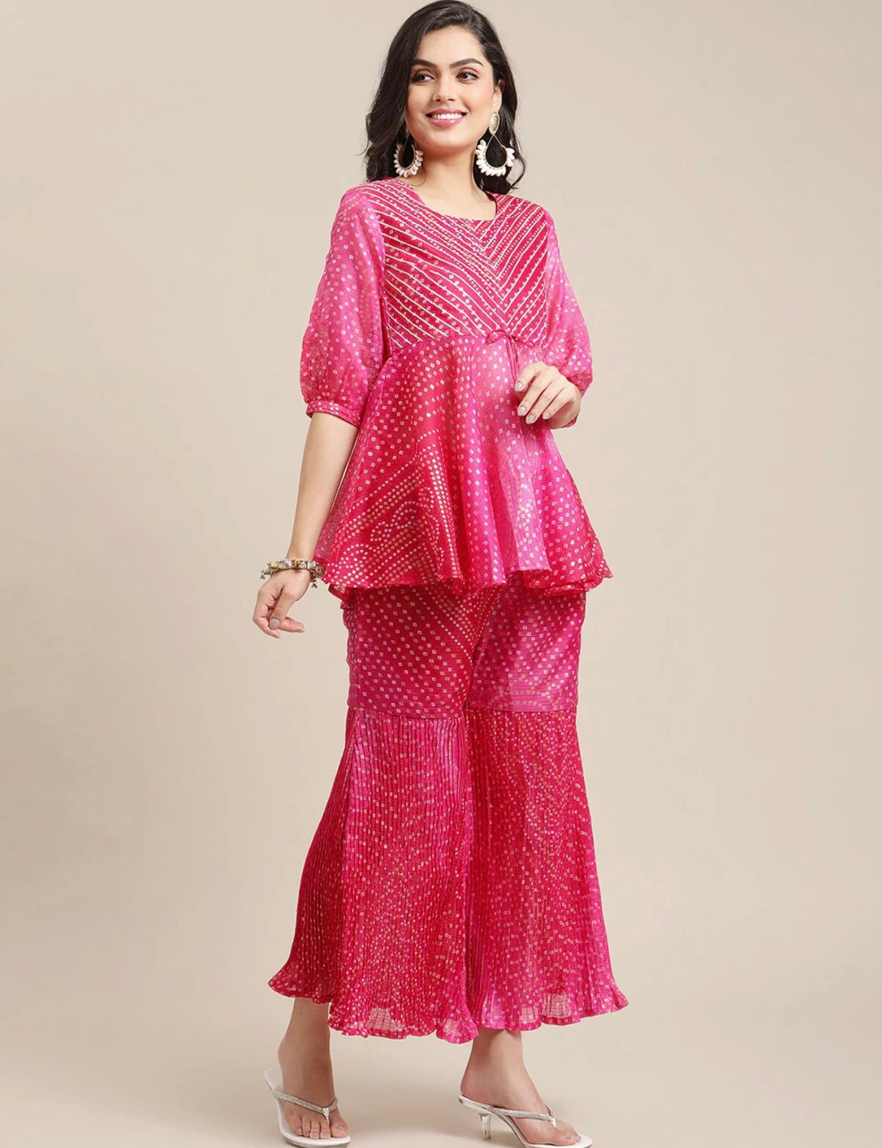 Hot Pink Peplum top and sharara set