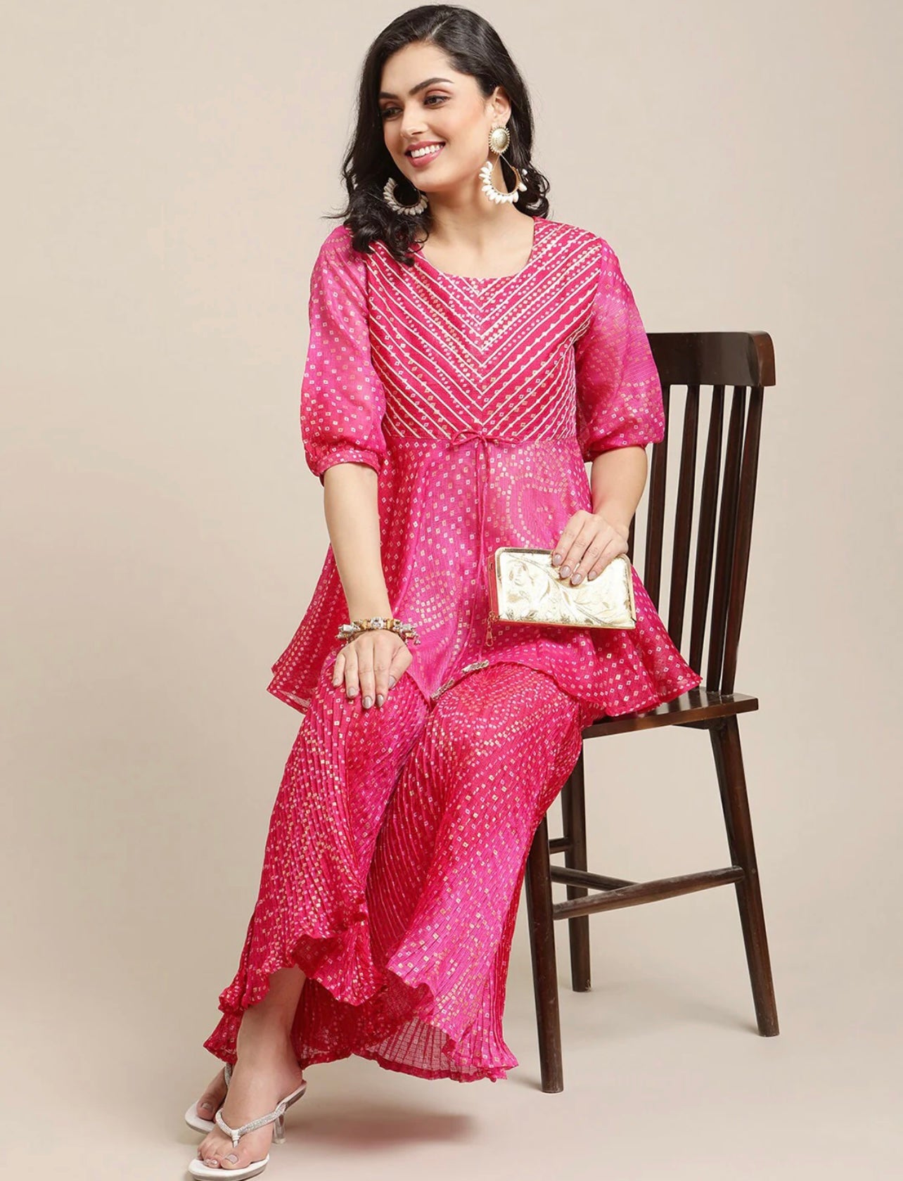 Hot Pink Peplum top and sharara set