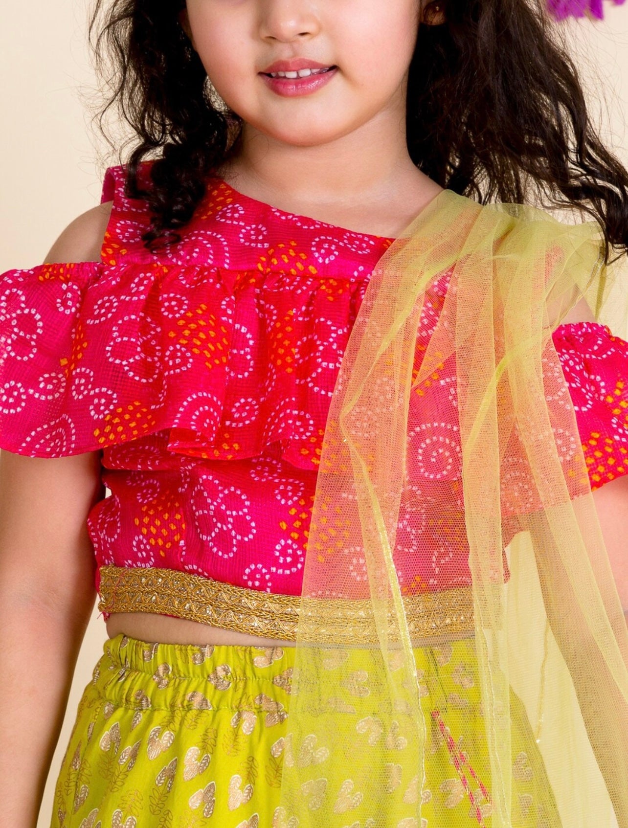 Girls beautiful green and pink lehenga choli