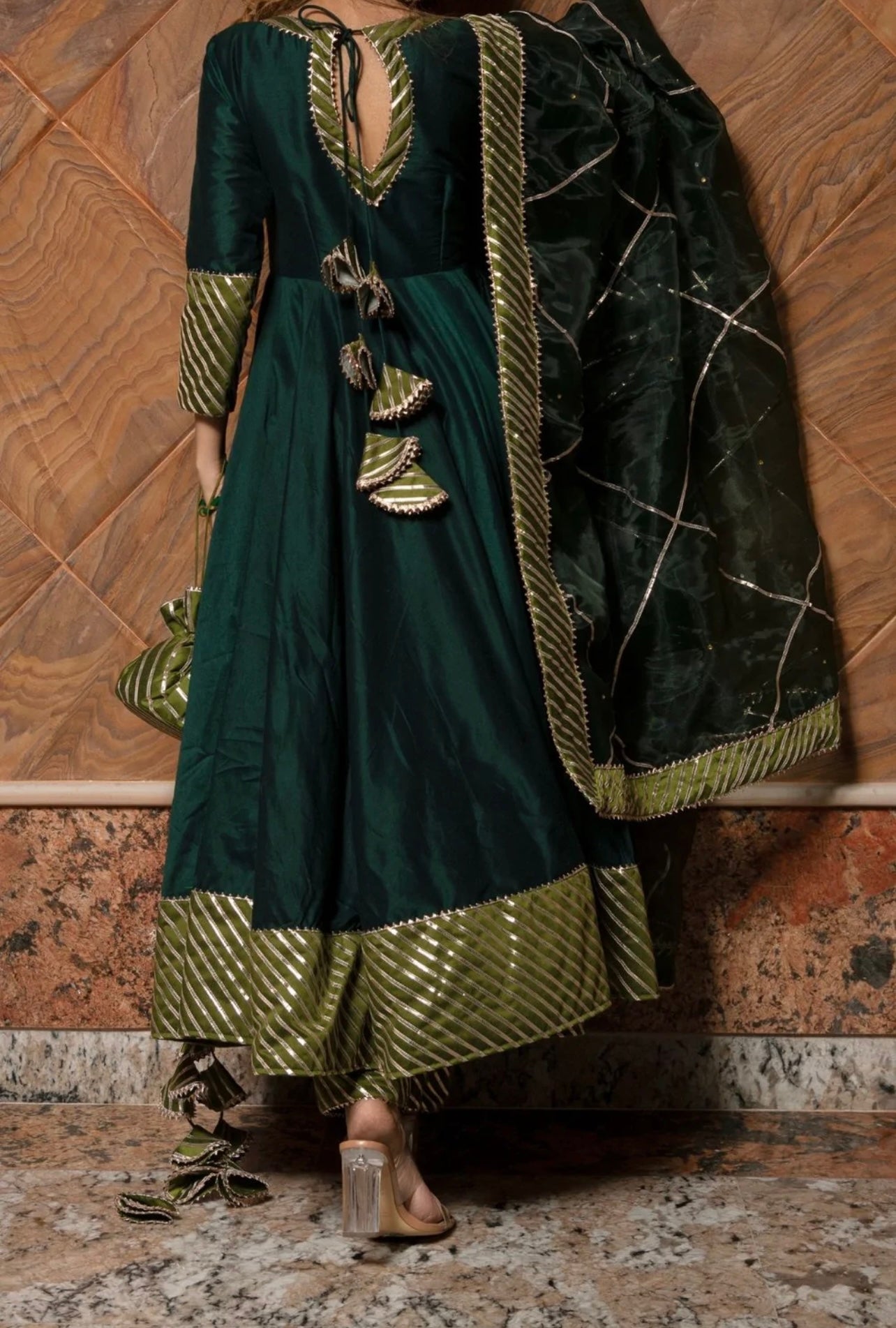 Imaya Green Designer Heavy Jaipuri Gota Patti Anarkali kurta set