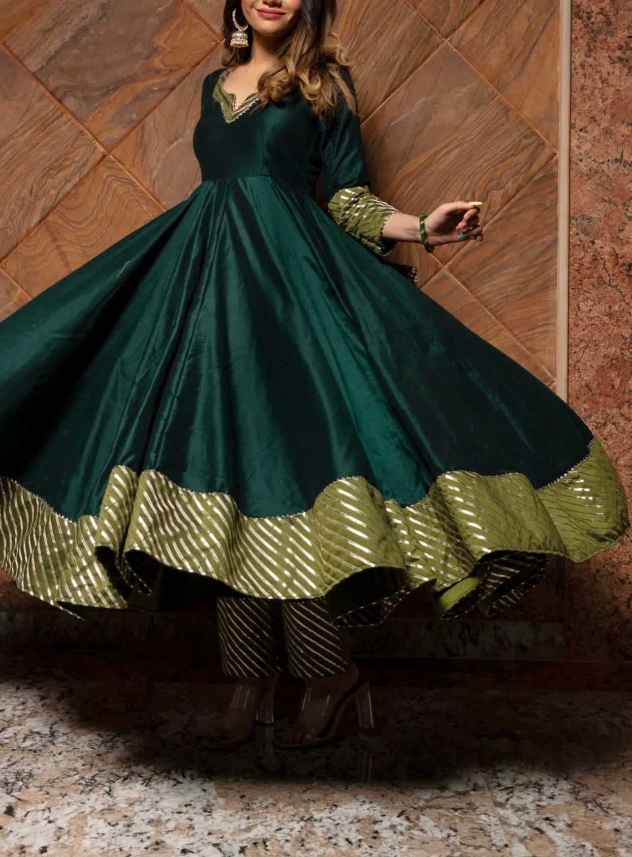 Imaya Green Designer Heavy Jaipuri Gota Patti Anarkali kurta set