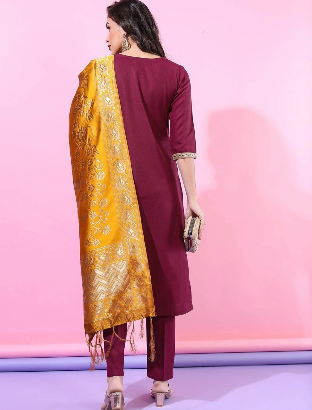 Beautiful Maroon and Yellow Kurta set