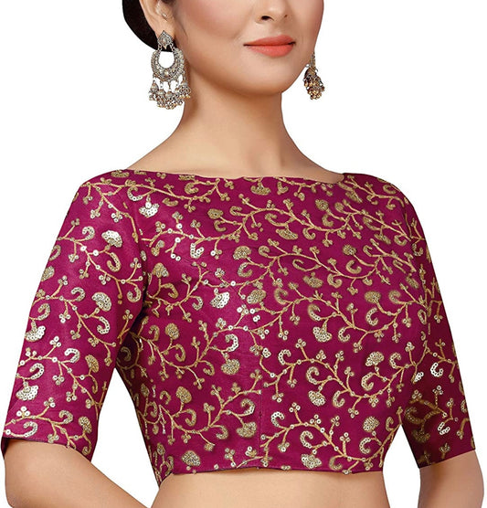 Meerha Wine Sequence embroidered ready to wear saree blouse