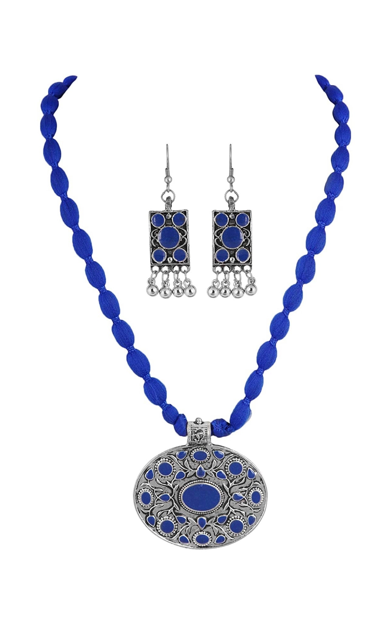 Traditional Oxidized long choker necklace with earrings