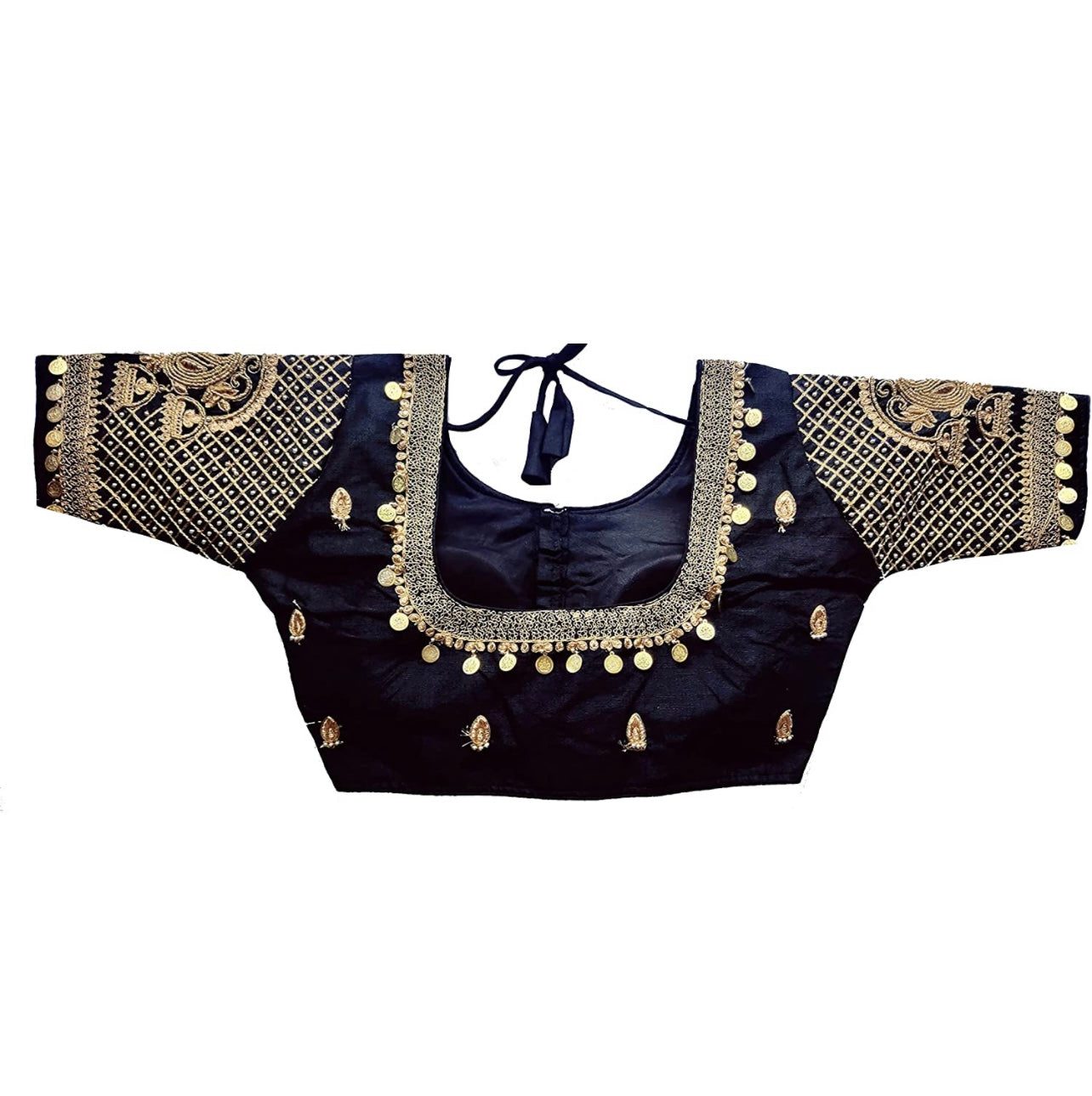 Black Silk embroidered and embellished readymade saree blouse