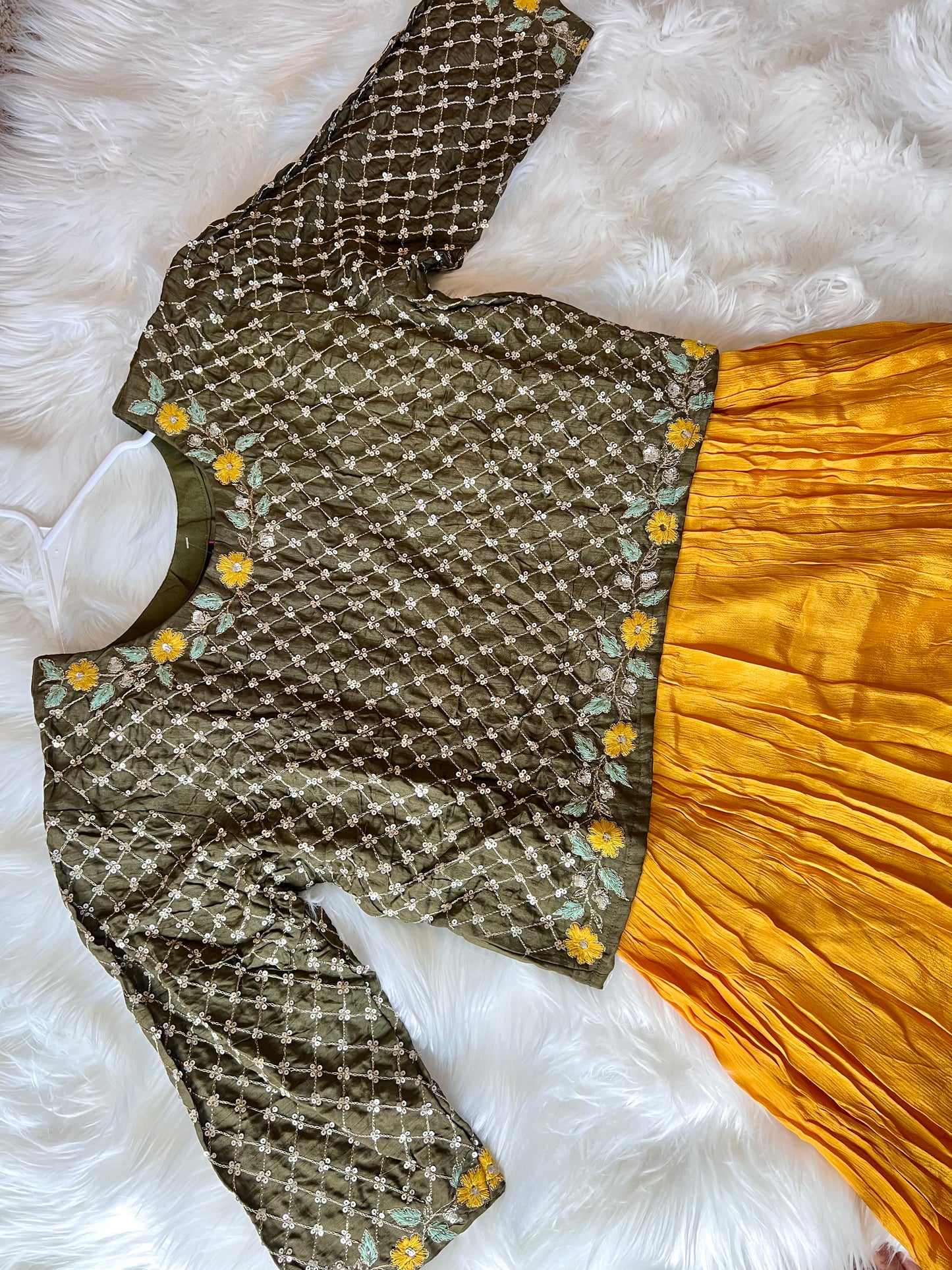 Yellow & Green Beautiful Heavy Handwork floor length gown with jacket