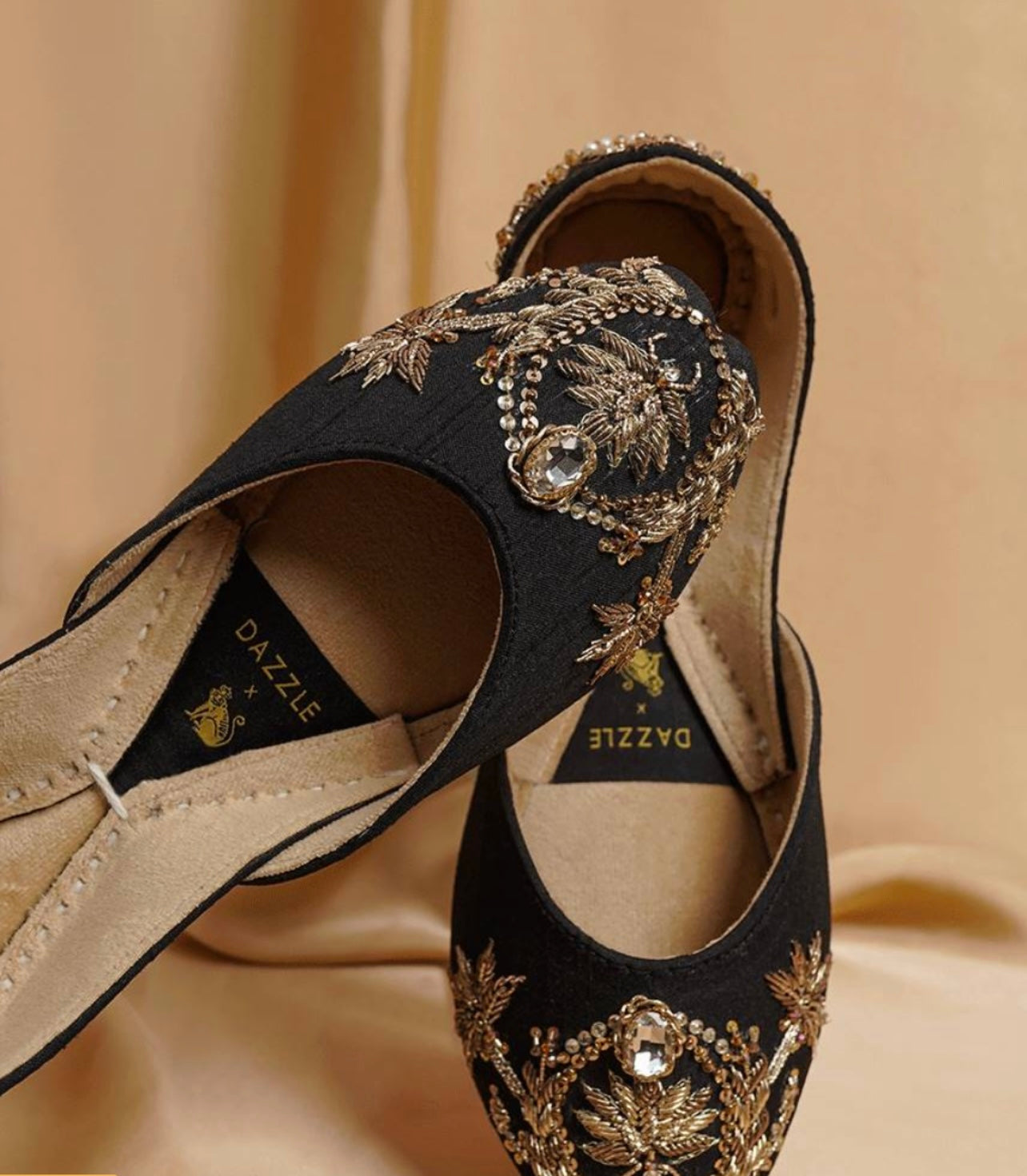 Dazzle Elegant Black delicately handcrafted and stone studded juttis
