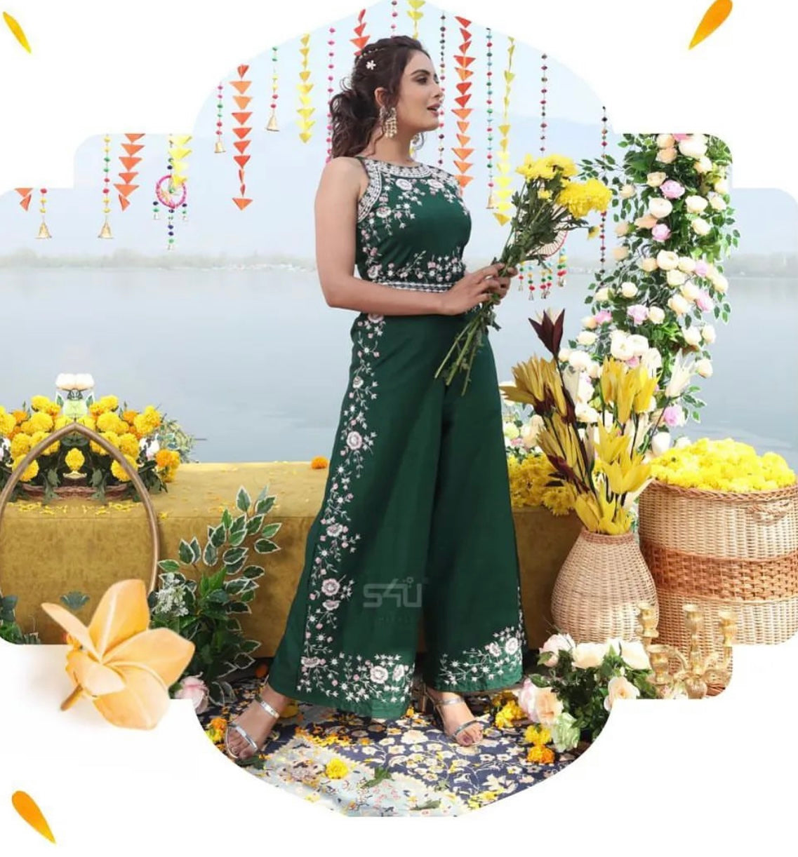 Green Embroidered Jumpsuit Green Embroidered Jumpsuit