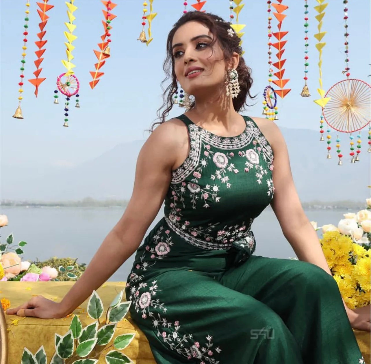 Green Embroidered Jumpsuit