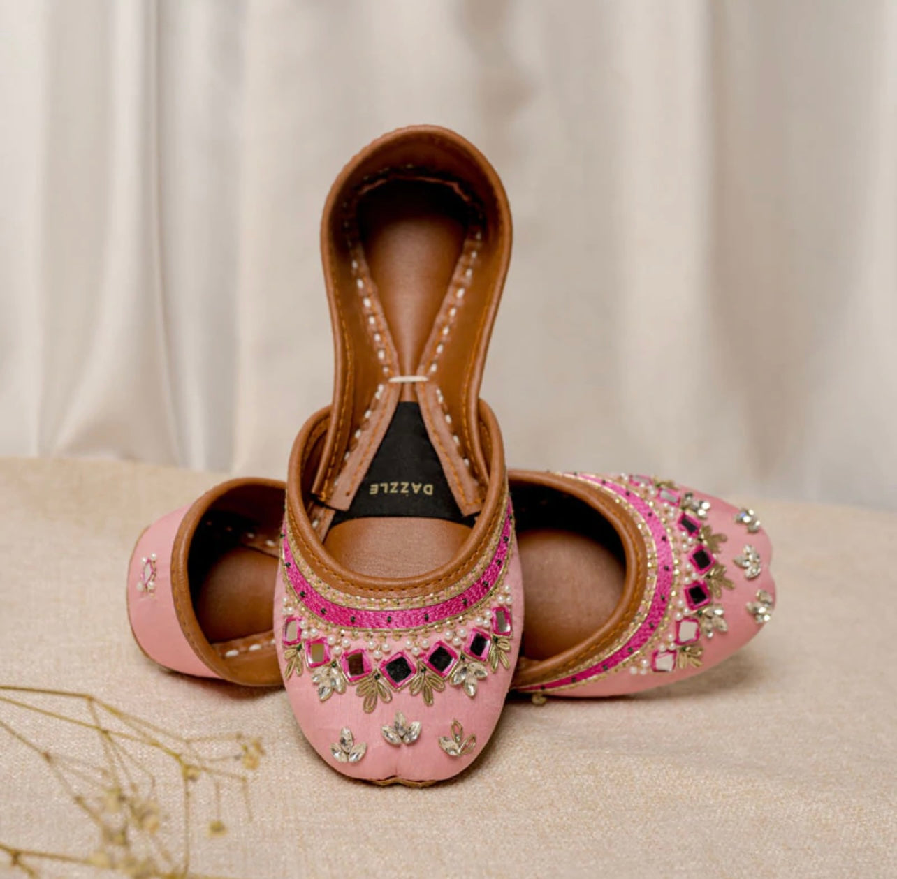 Dazzle Pink handcrafted mirror juttis