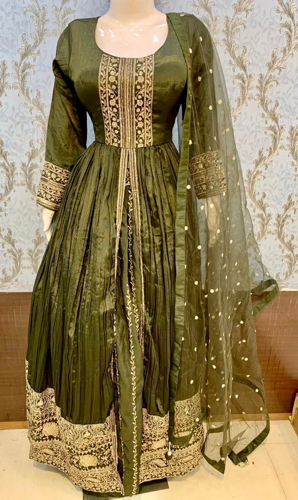 Bottle Green Heavy Handwork and stone work Nyra cut Gown