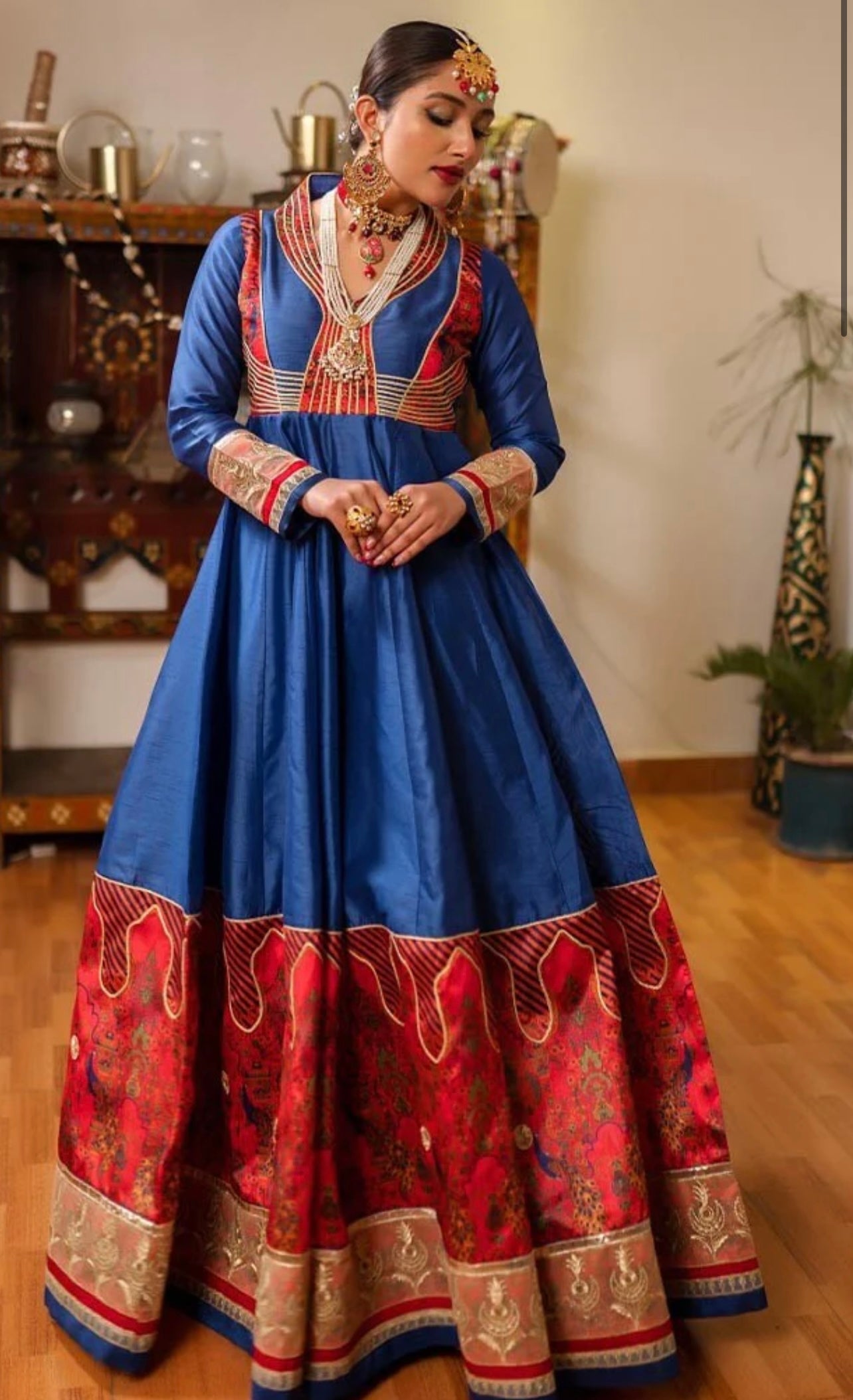 Khwaab Blue Designer Heavy Embroidery Gota work Gown and dupatta