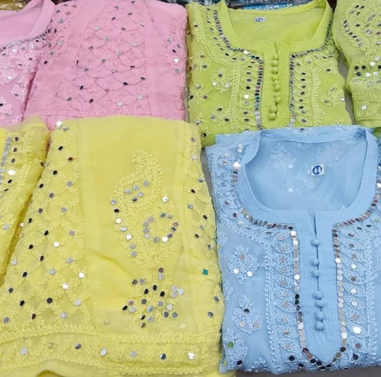 Blue Lucknowi Mirror work kurti with Palazzo (Whole set)