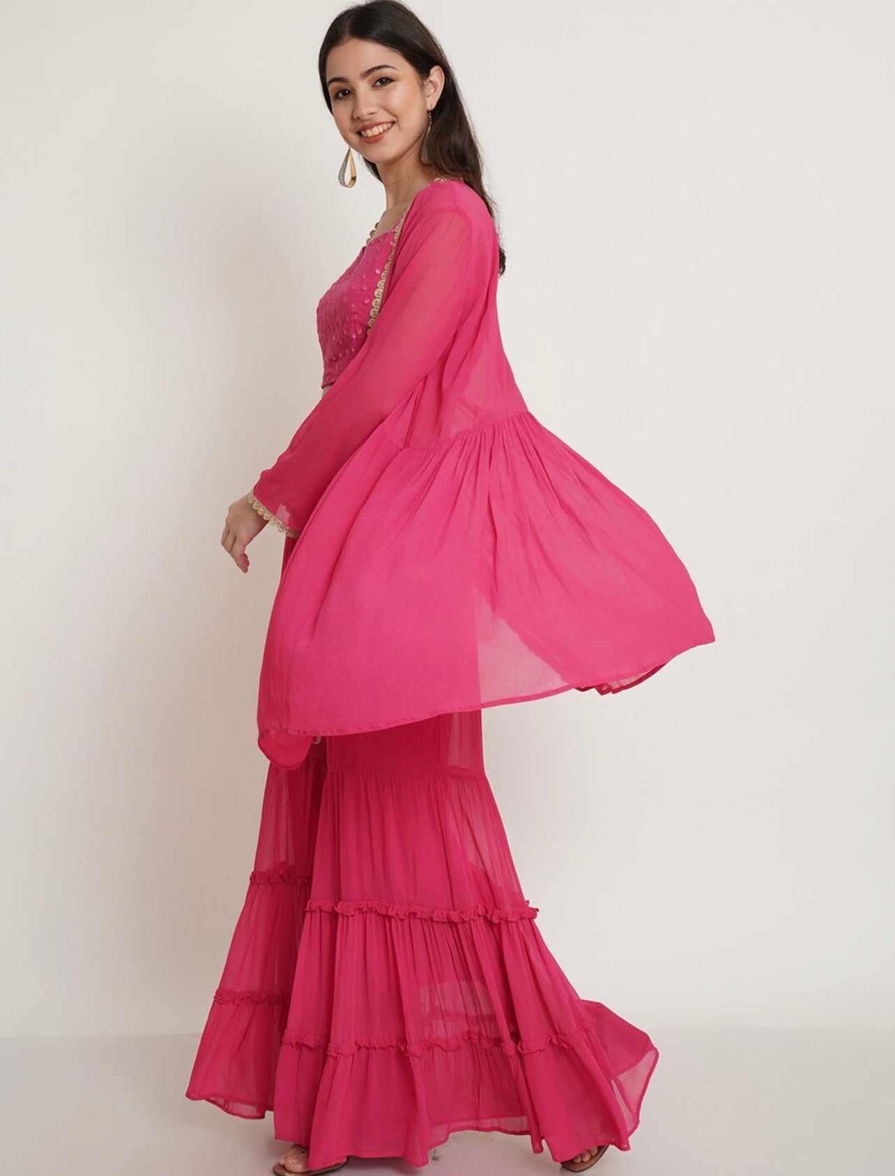 Pink Crop top shrug and Sharara Set