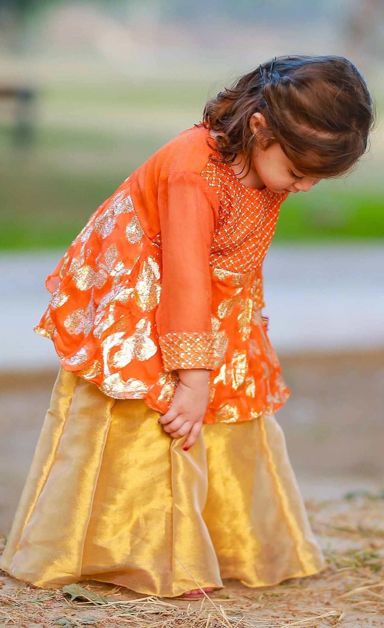 Orange heavy Sequin work Lehenga Set for For Girls