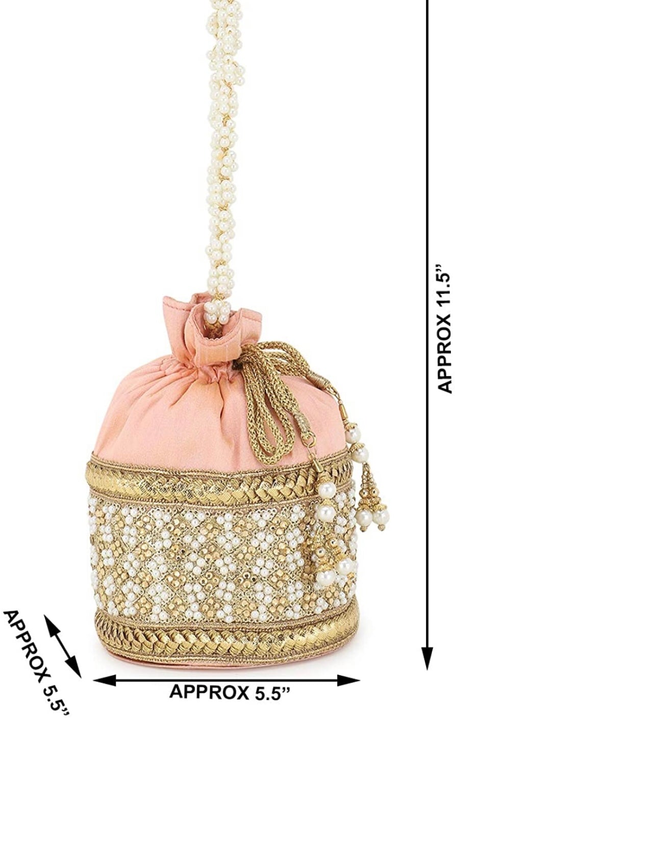 Peach Potli bag with Jardoshi and Pearl hand work