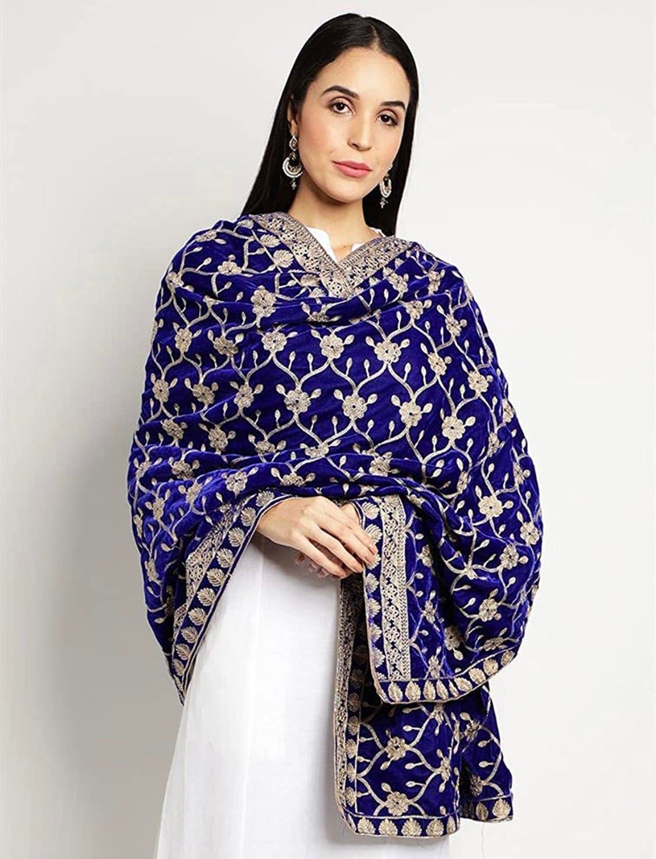 Blue Luxurious Heavy All over work velvet Shawl