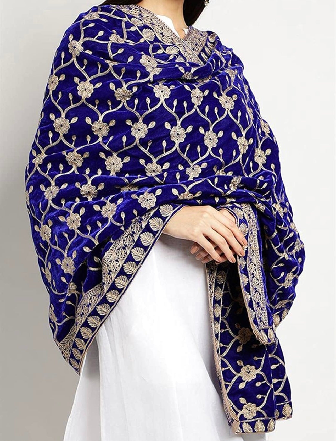 Blue Luxurious Heavy All over work velvet Shawl