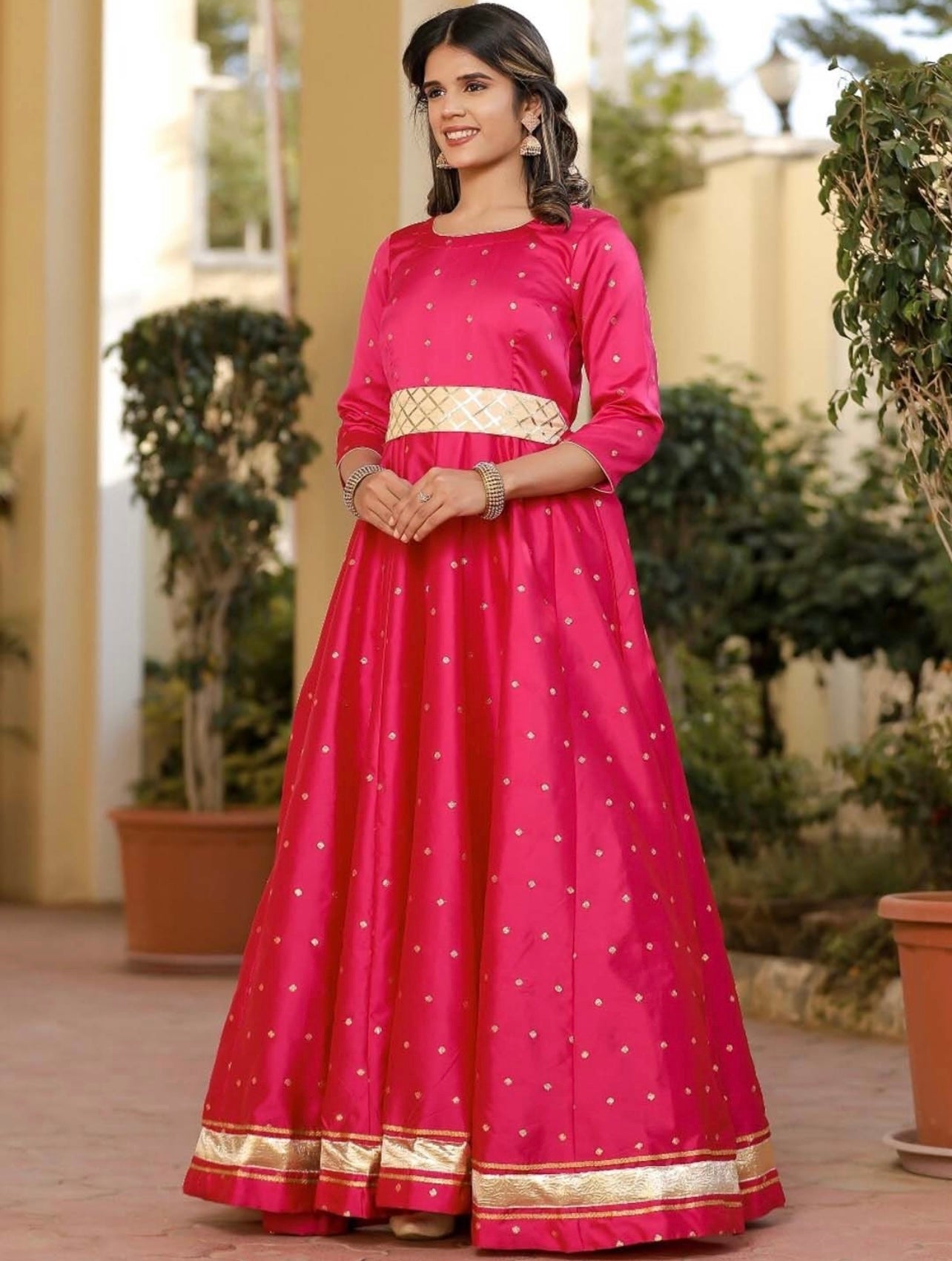 Pink Ethnic Maxi Gown with Embellished Belt Indi Ethnics Pink Ethnic Maxi Gown with Embellished Belt Indi Ethnics