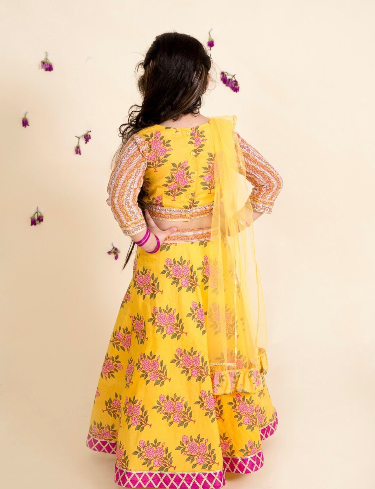 Indi Kids Yellow and Pink Girls Lehenga Choli