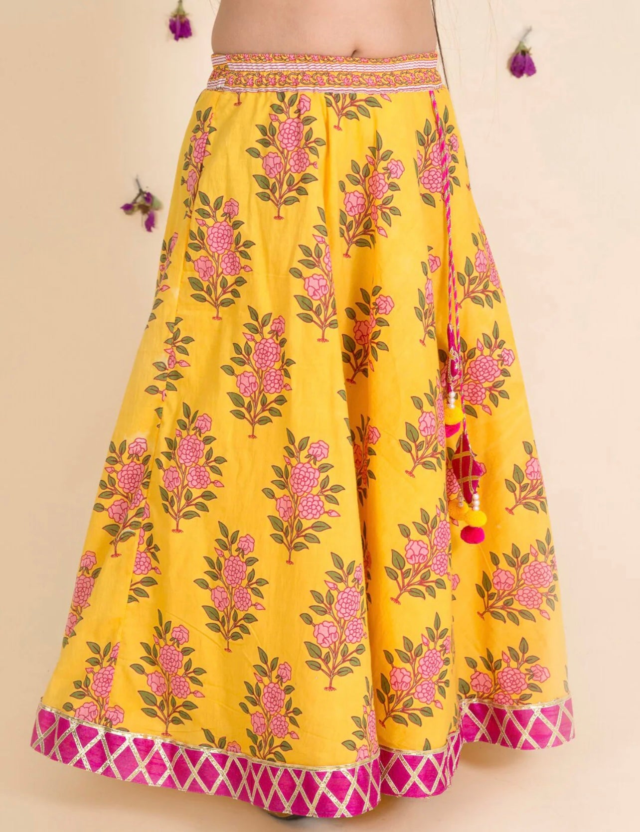 Indi Kids Yellow and Pink Girls Lehenga Choli