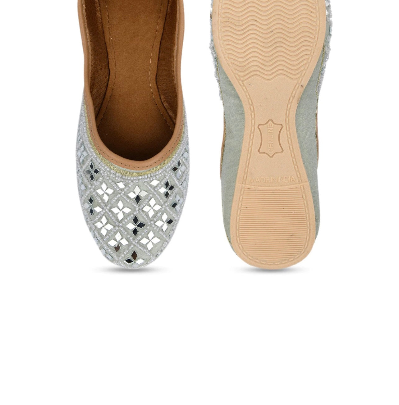 Grey Mirrors and beaded juttis