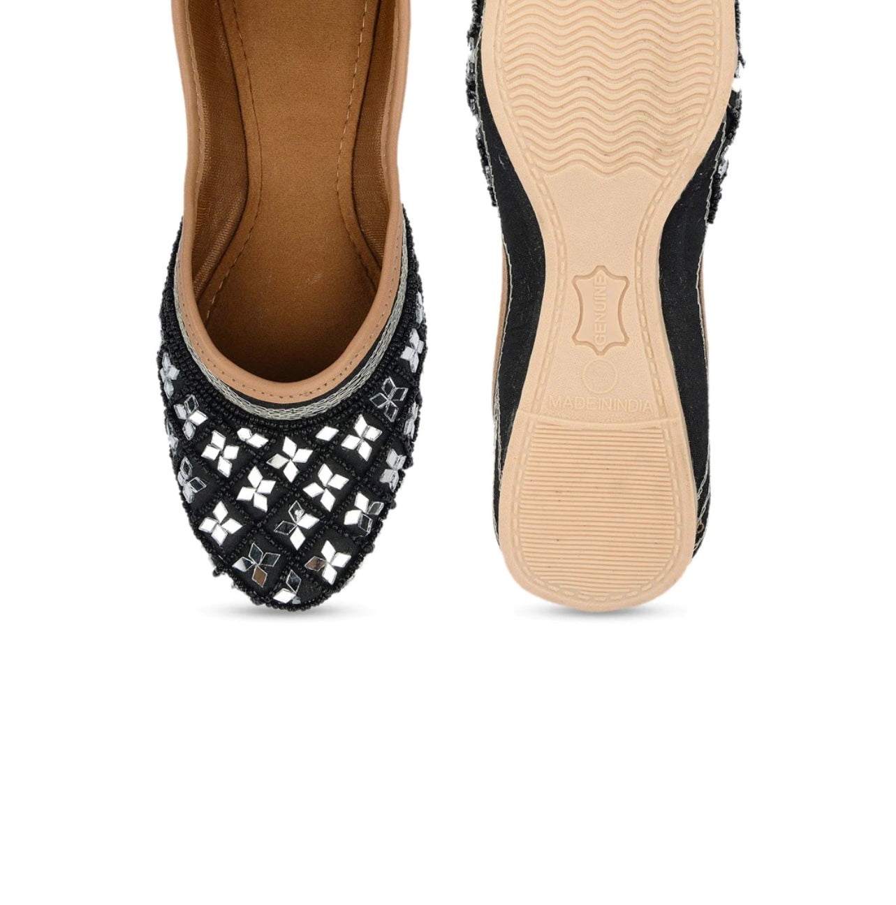 Rubab Black Beaded Mirror Juttis