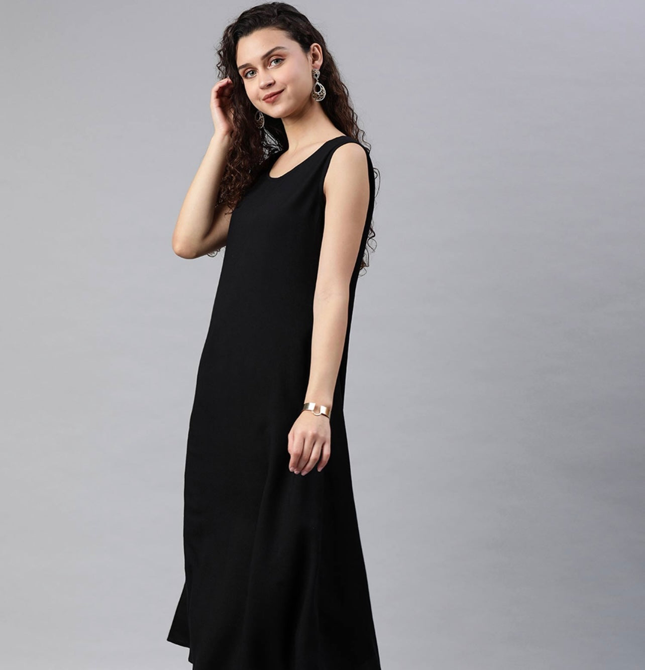 Black Silk Kurta with sequin yoke and gold print