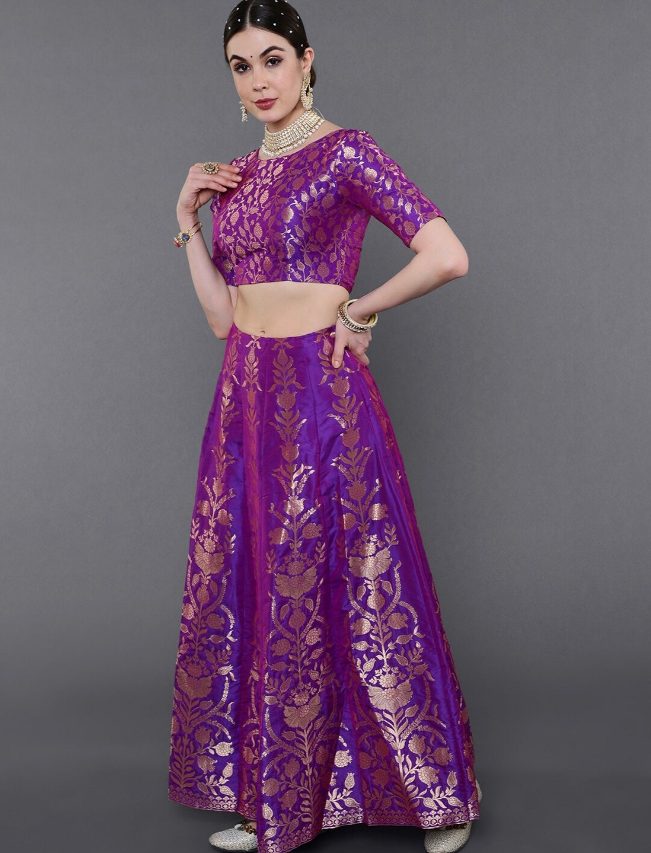 Purple brocade Ready to wear Lehenga choli
