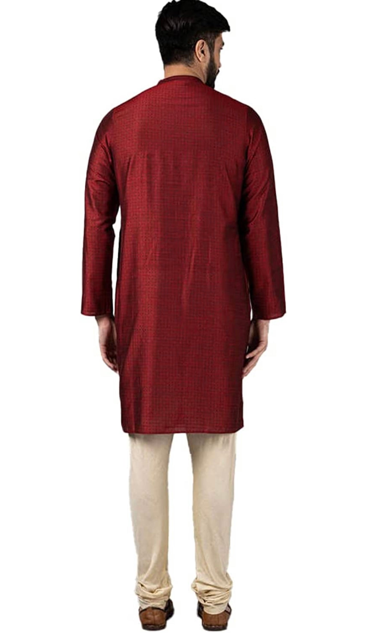 Men's Maroon Silk Side Button Kurta