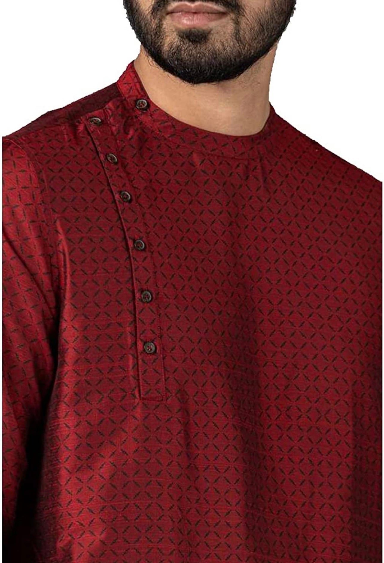 Men's Maroon Silk Side Button Kurta
