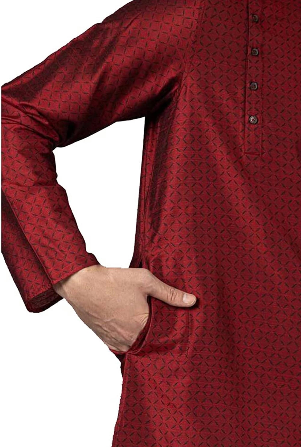 Men's Maroon Silk Side Button Kurta