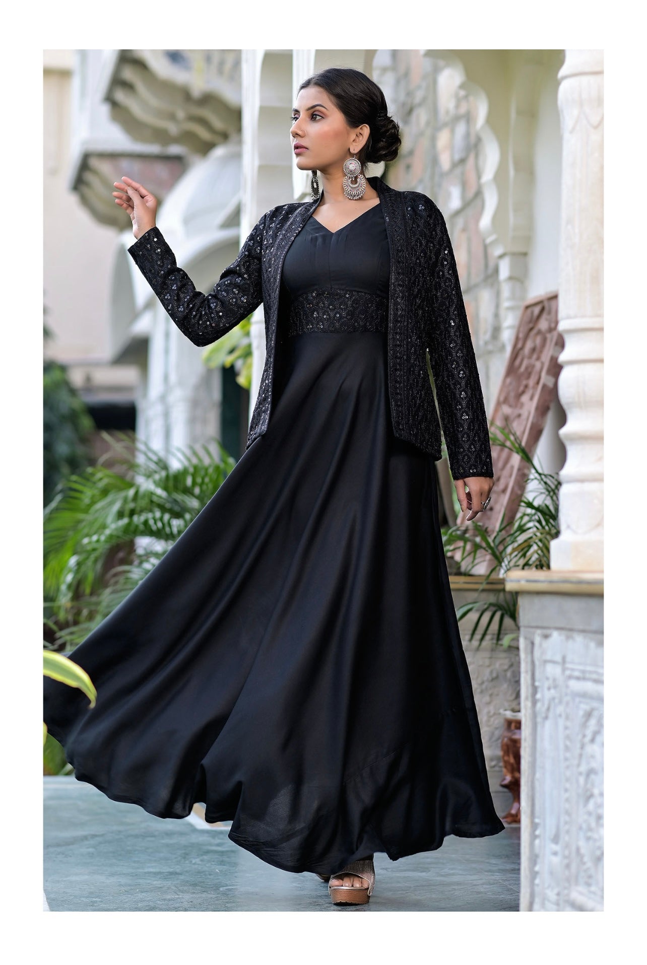 Black Elegant Sequins Jacketed partywear Dress – Indi Ethnics