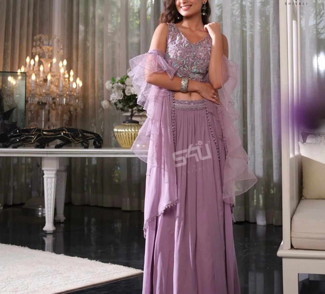 Lavender modern Lehenga choli with handwork