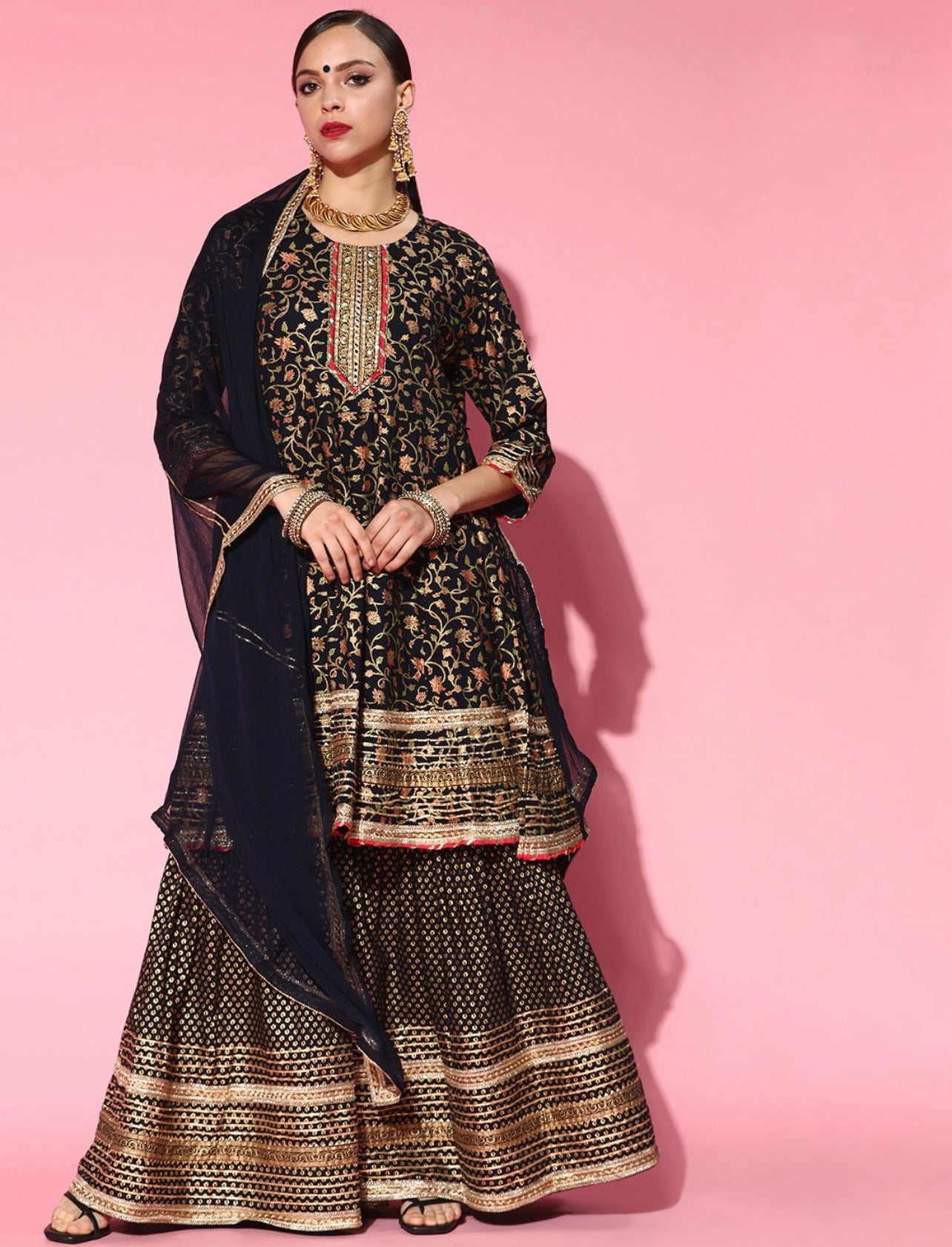 Black Heavy Gota Patti work Sharara set