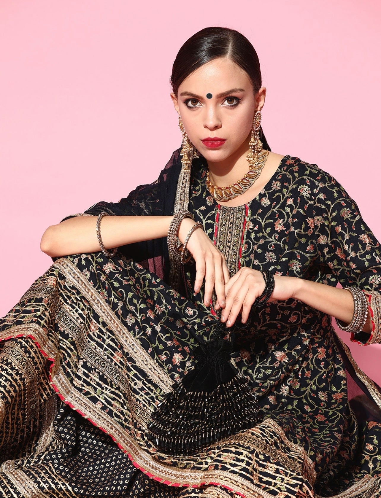 Black Heavy Gota Patti work Sharara set
