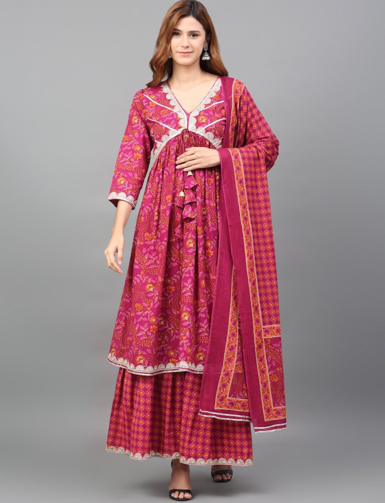 Pink Beautiful Alia Cut kurta with sharara set