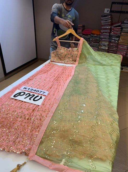Peach Heavy handwork and sequence Lehenga Choli