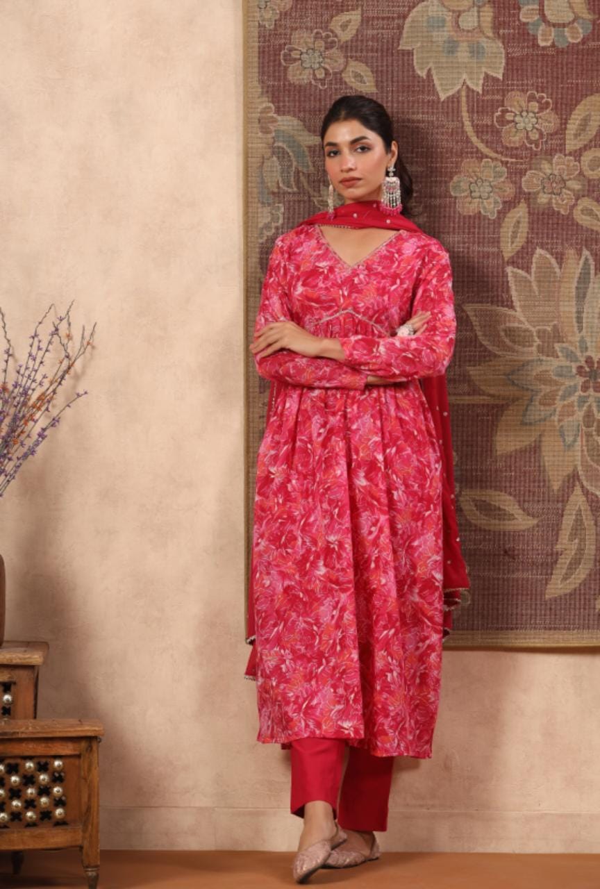 Hot Pink Pink Alia cut kurta set