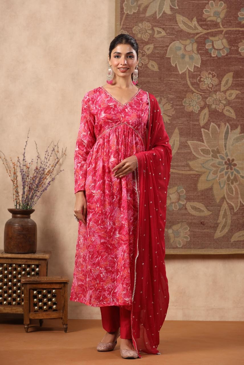 Hot Pink Pink Alia cut kurta set