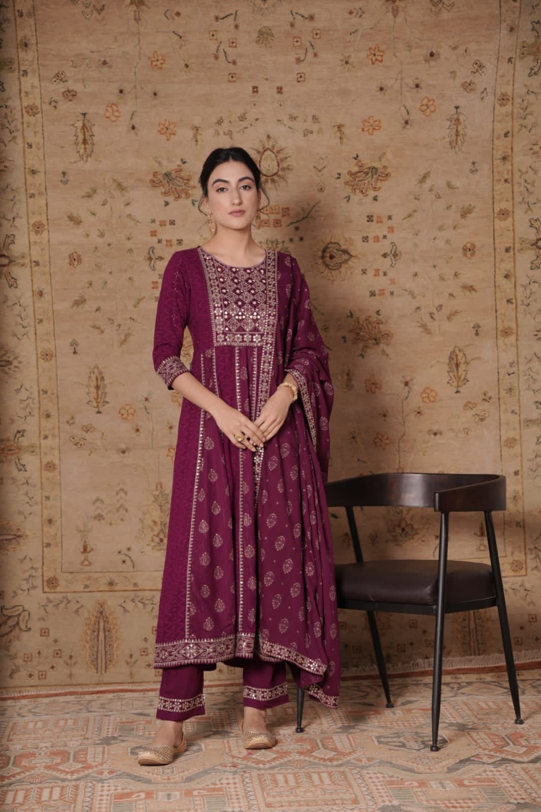 Premium Quality Heavy Embroidery and Mirror Rayon Anarkali Kurta set