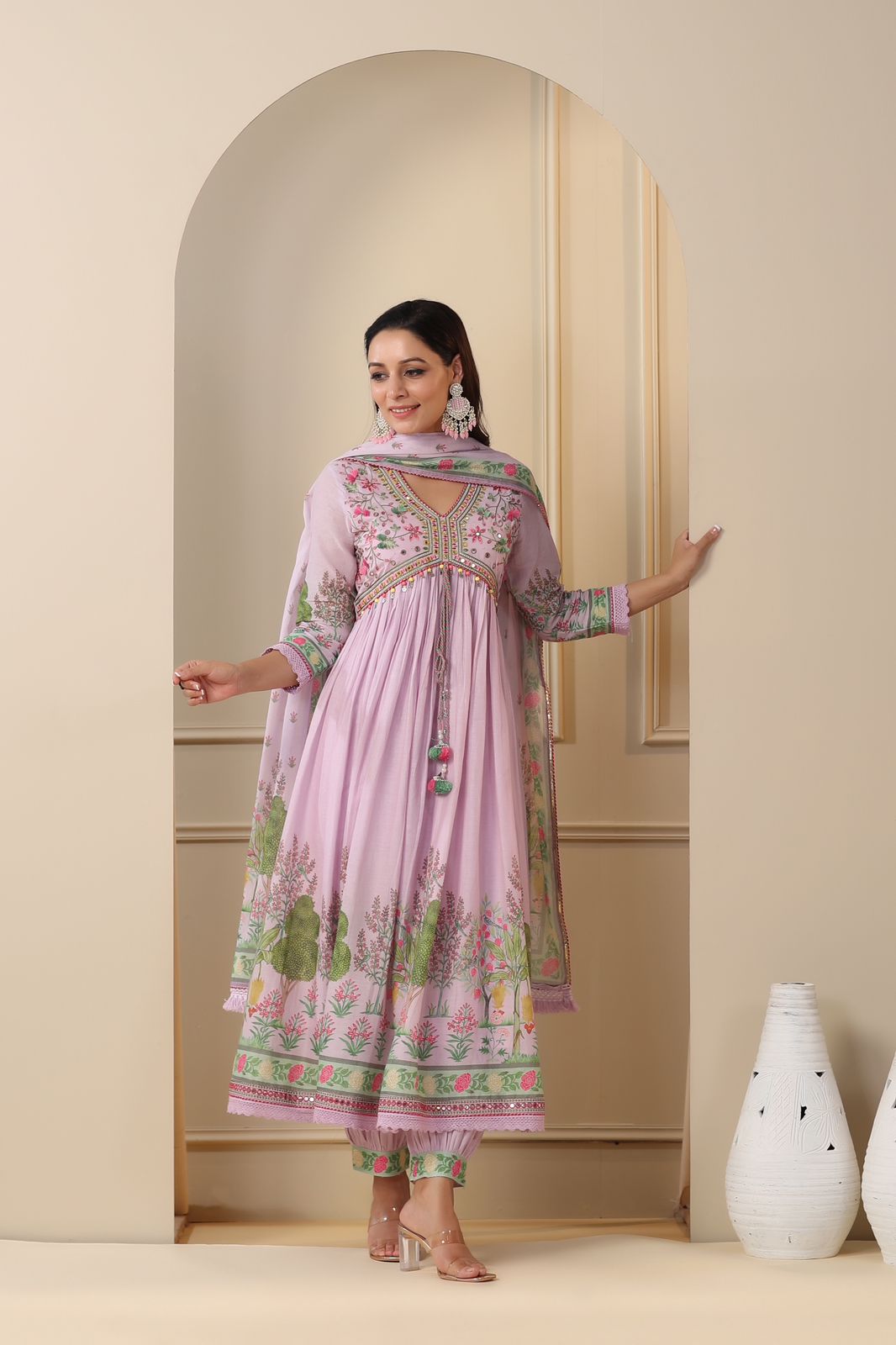 Lavender Premium heavily embellished Alia cut kurta set