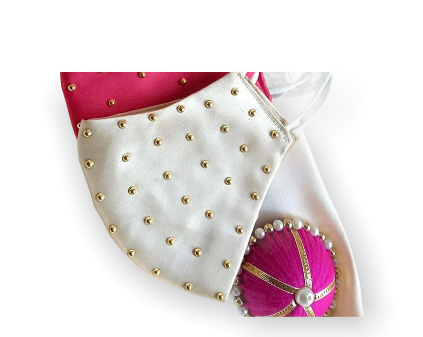 Satin silk pearl embroidered festive face mask
