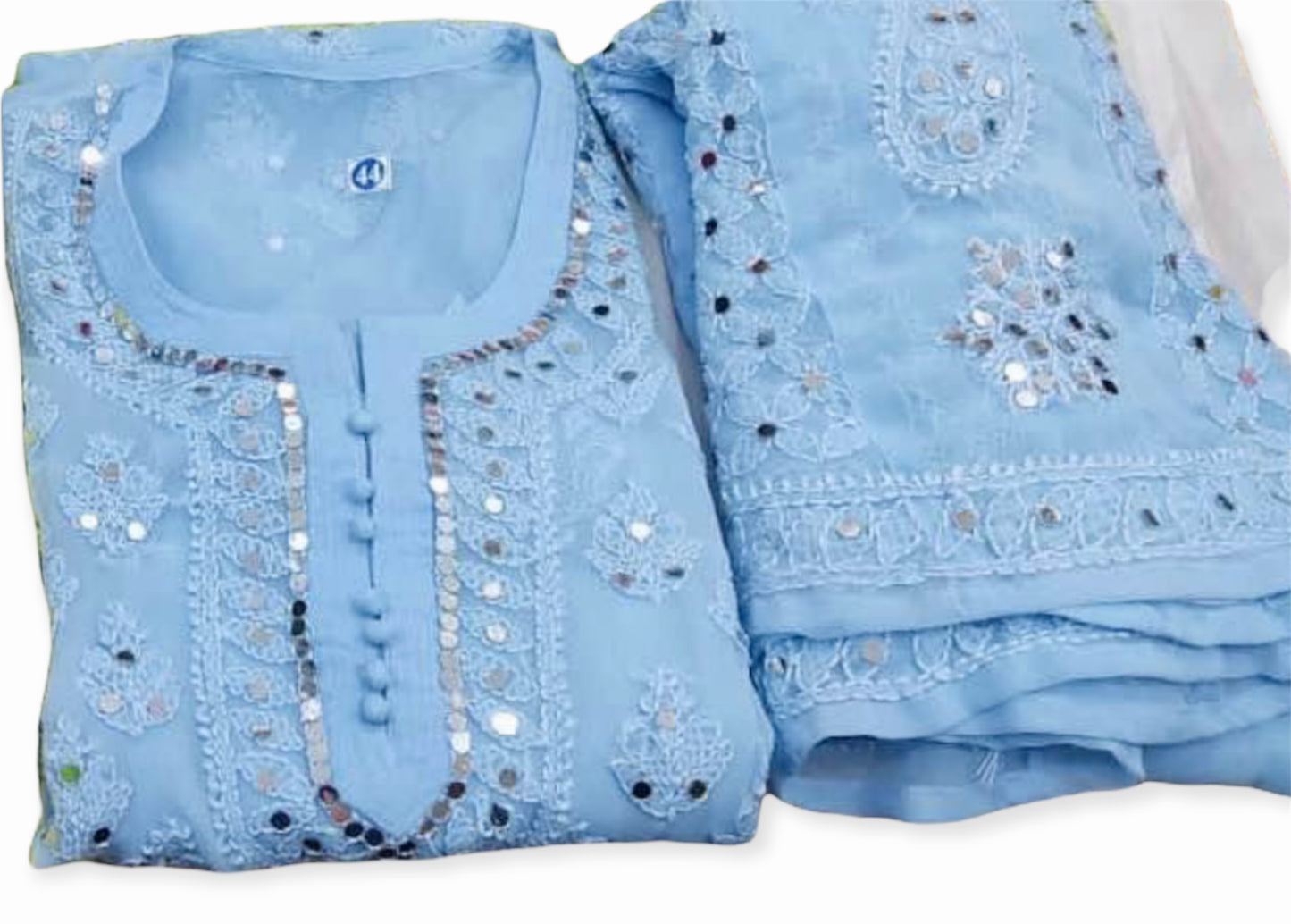 Blue Lucknowi Mirror work kurti with Palazzo (Whole set)